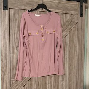 Chic Mauve Long Sleeve Top with Button Details